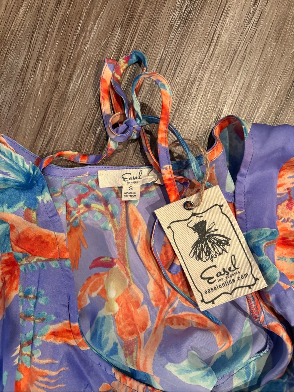 EASEL Lavender Tropical Floral Tie-Back Blouse with Orange Accents - Picture 2 of 3